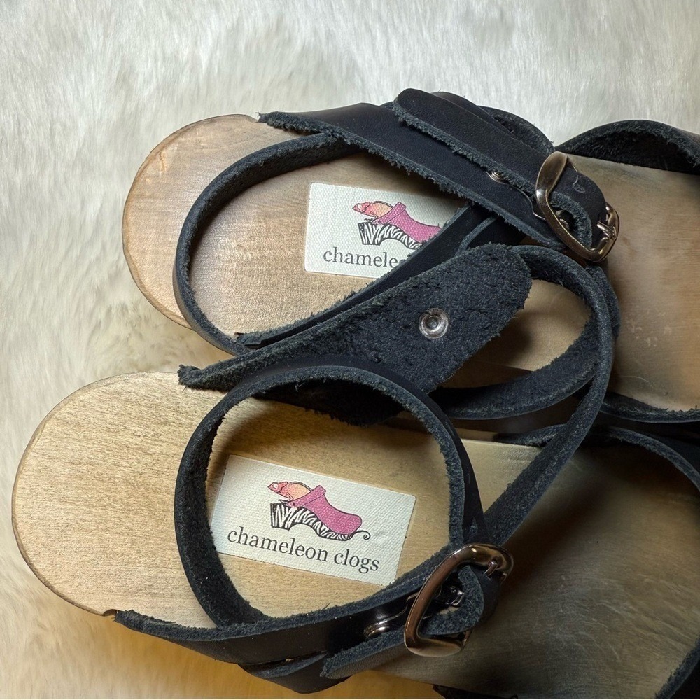 Chameleon Clogs handmade leather black ankle strap‎ size 39 - Picture 2 of 4